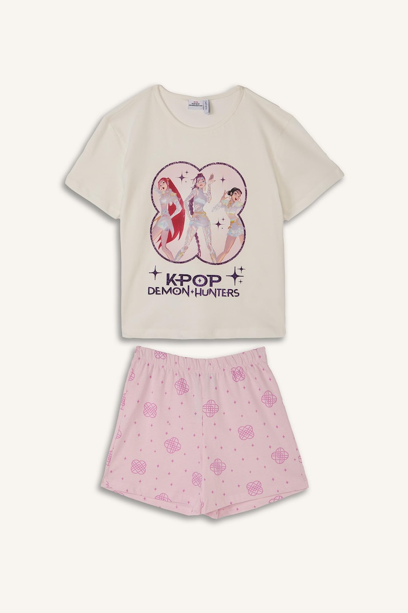 Kız Çocuk - Genç Kız Ekru Kpop - Demon Hunters Lisanslı Regular Fit 2'Li Pijama Takımı Kız Çocuk