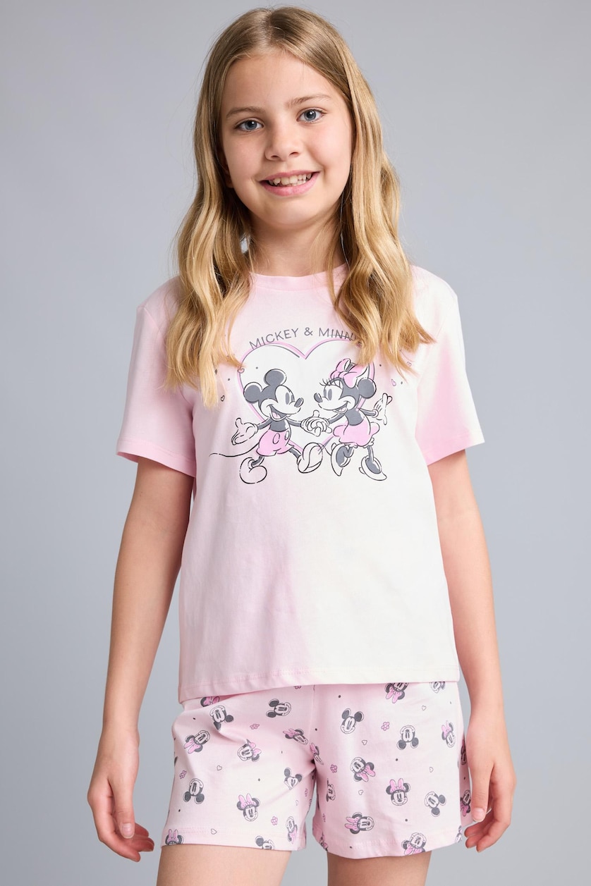 بنات زهري فاتح Girl 100% Cotton Disney Mickey & Minnie Regular Fit 2 Piece Pink Pajama Set
