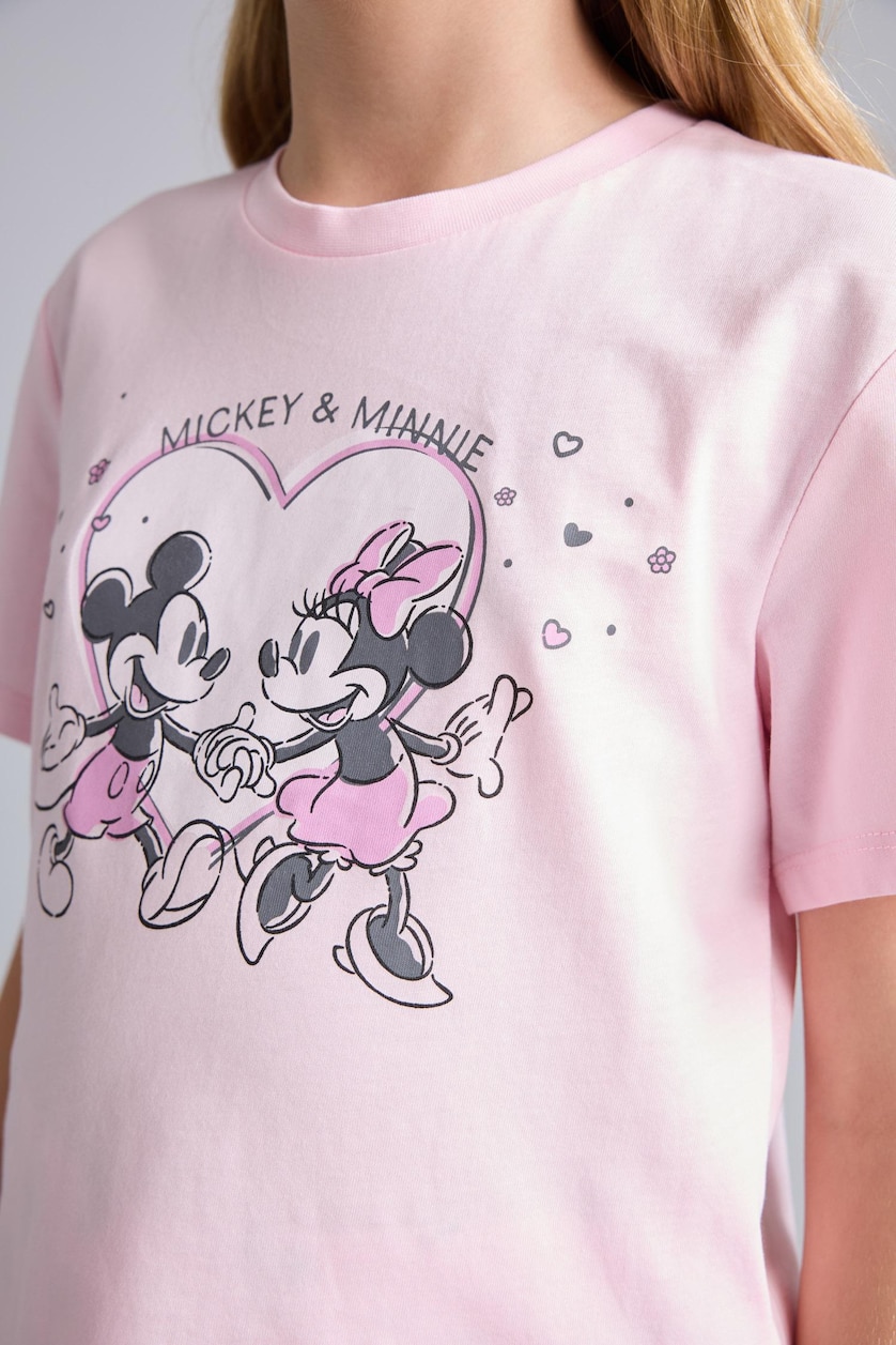 بنات زهري فاتح Girl 100% Cotton Disney Mickey & Minnie Regular Fit 2 Piece Pink Pajama Set