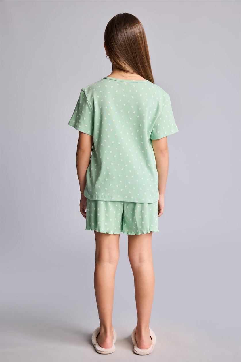Girls & Teens Mint Girl Regular Fit Polka Dot Ribbed 2 Piece Pajama Set