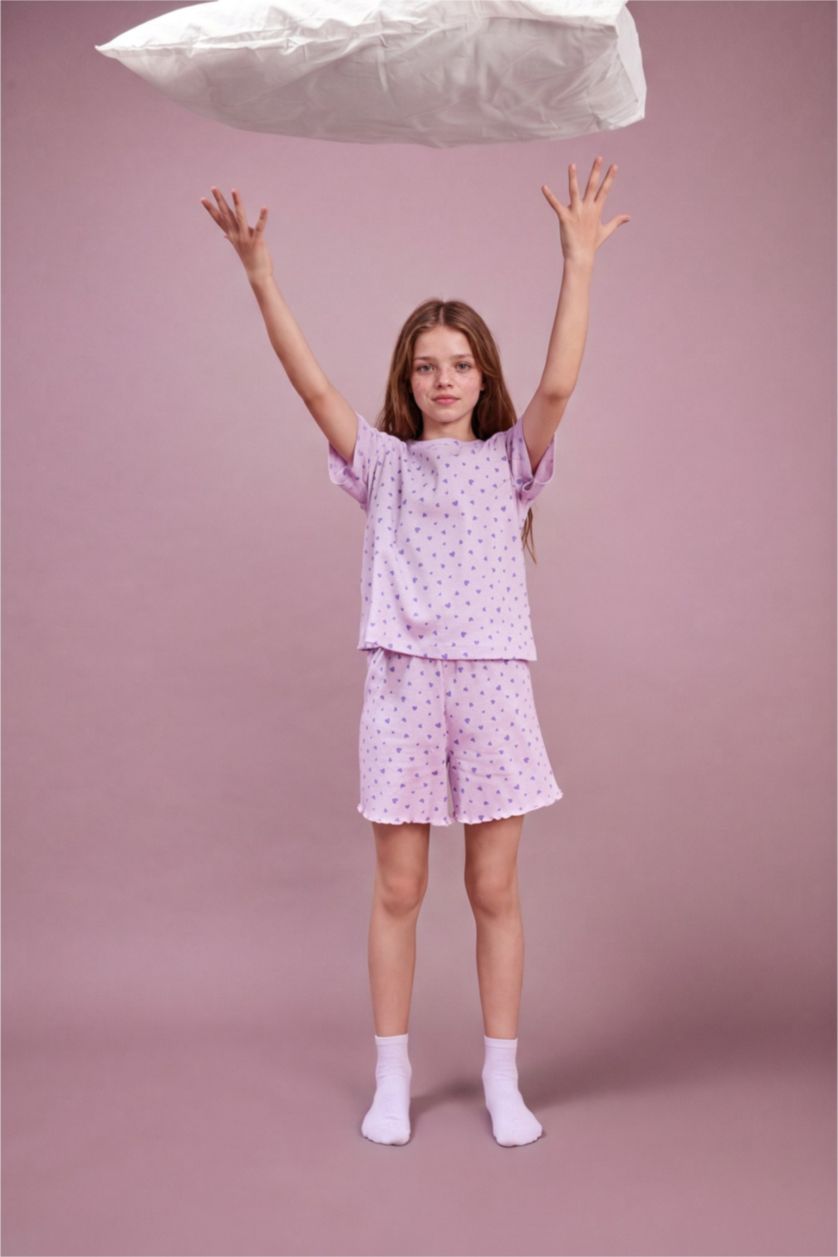 GIRLS & TEENS Lilac طقم بيجاما بناتي مضلع قصة عادية - قطعتين