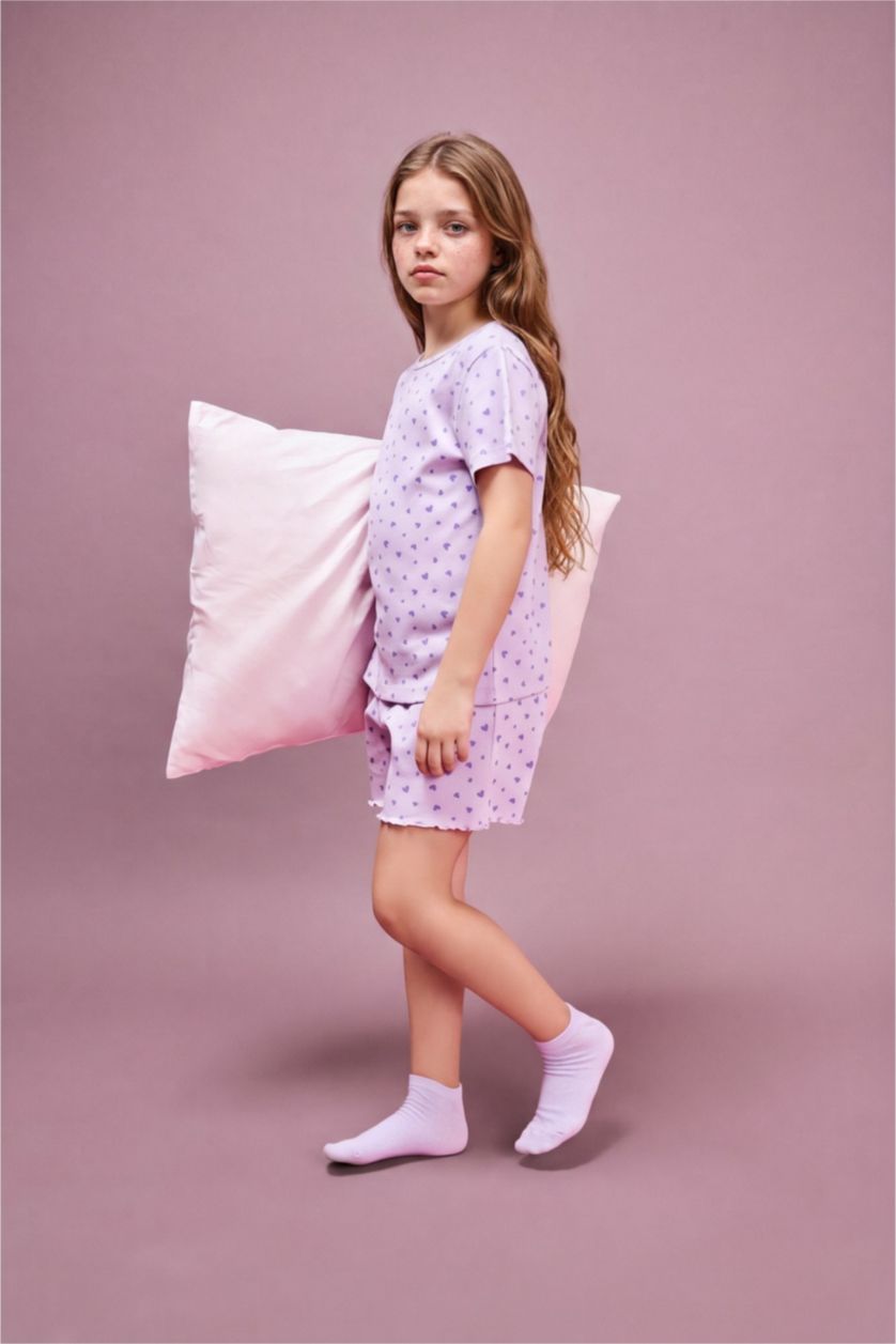 GIRLS & TEENS Lilac طقم بيجاما بناتي مضلع قصة عادية - قطعتين