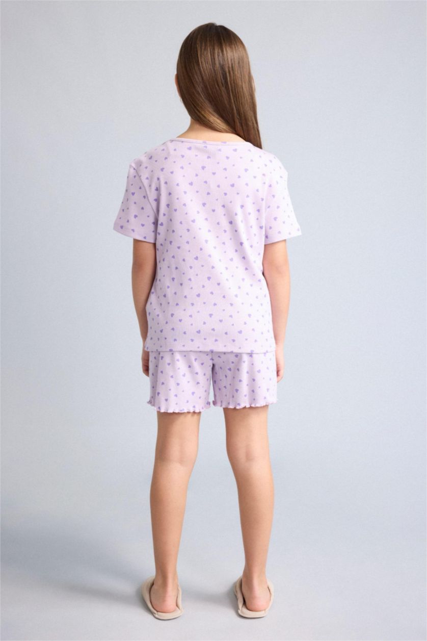 GIRLS & TEENS Lilac طقم بيجاما بناتي مضلع قصة عادية - قطعتين