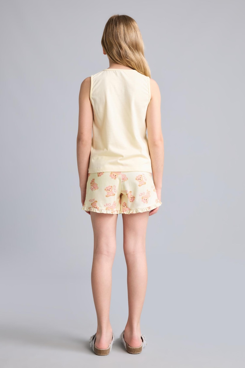 بنات أصفر فاتح Girl 100% Cotton Teddy Bear 2 Piece Pajama Set