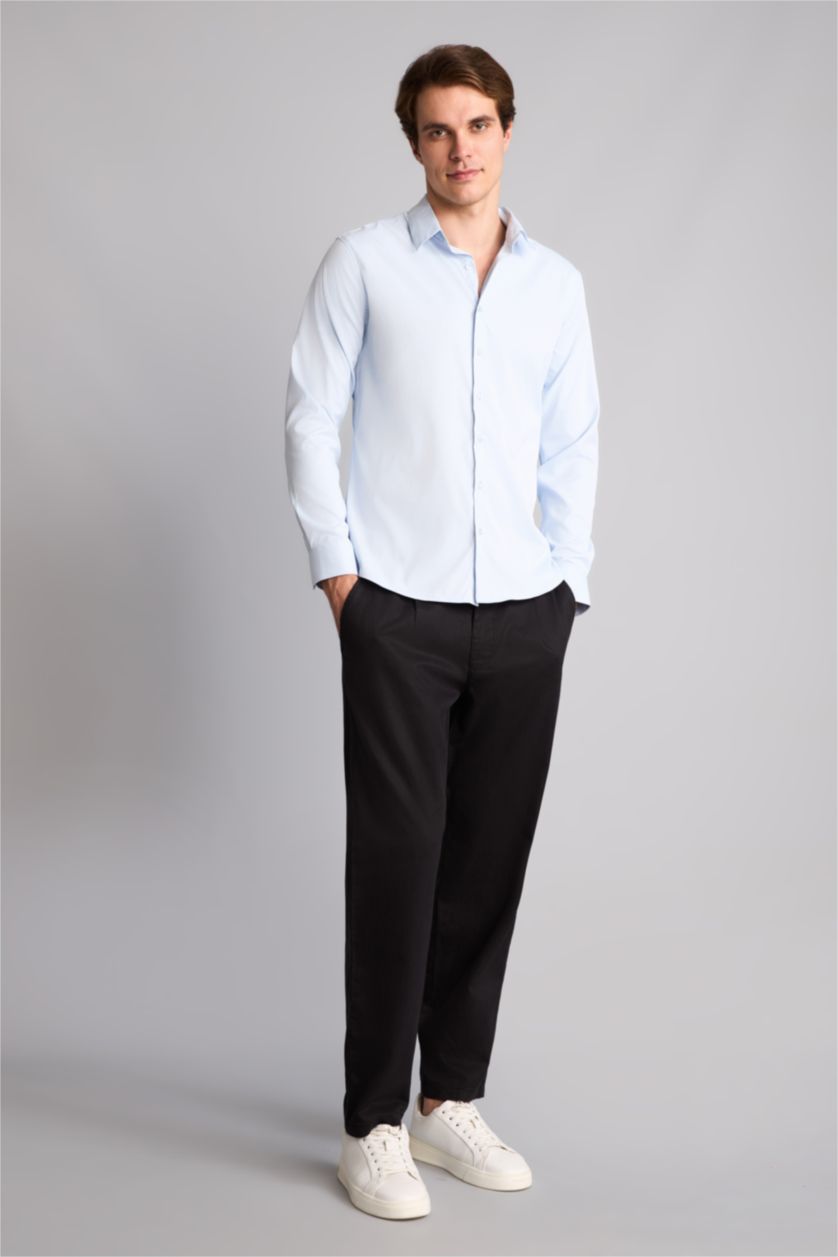 Men Light Blue Modern Fit Shirt Collar Long Sleeve Shirt