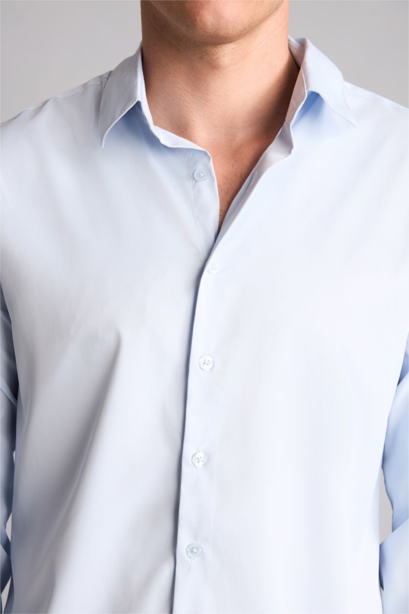 Men Light Blue Modern Fit Shirt Collar Long Sleeve Shirt