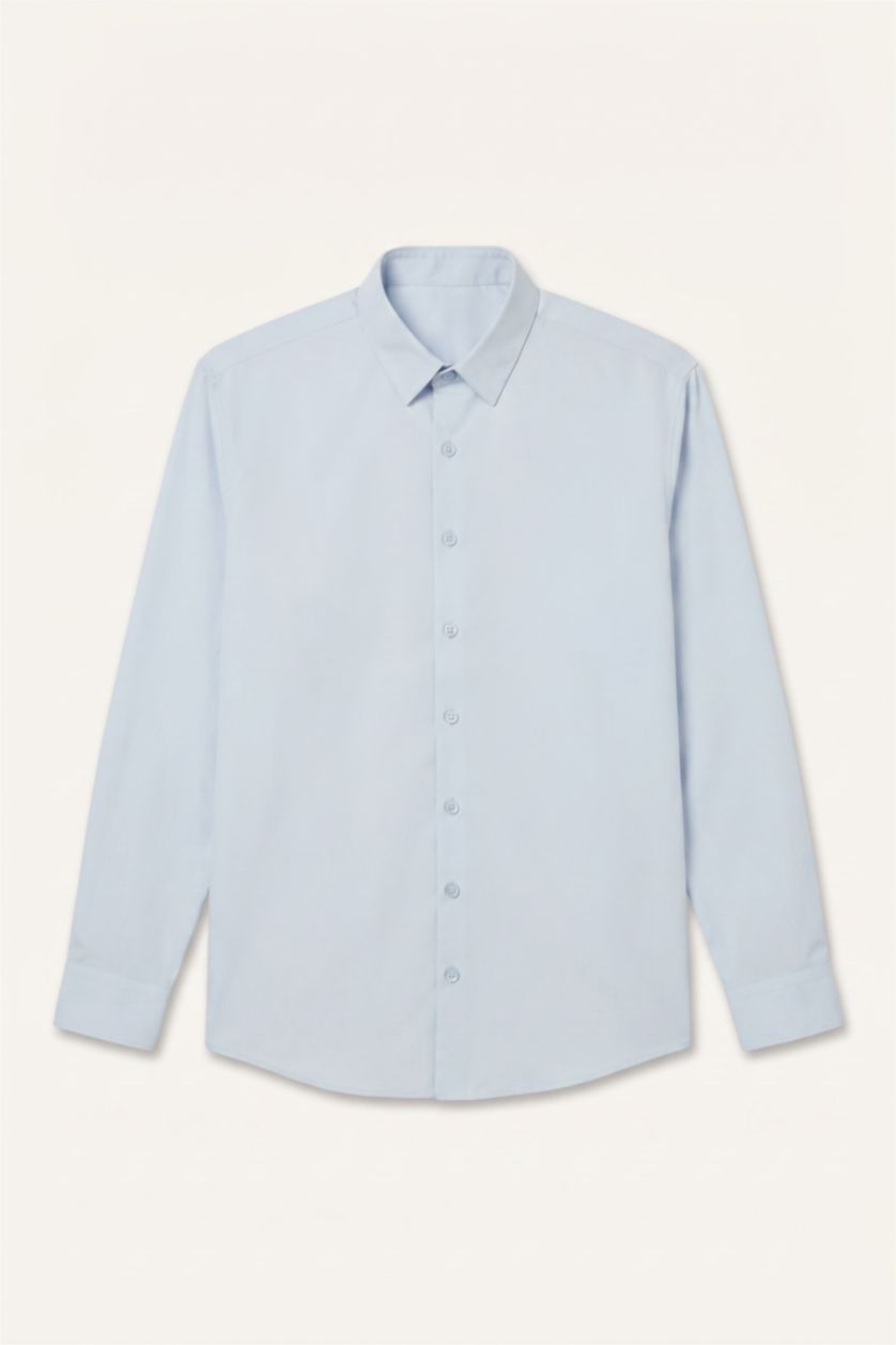 Men Light Blue Modern Fit Shirt Collar Long Sleeve Shirt