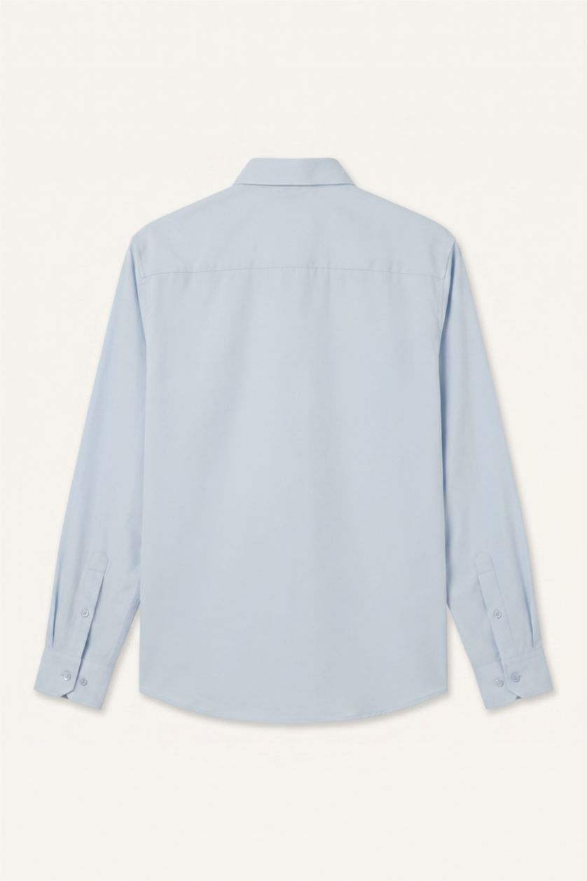 Men Light Blue Modern Fit Shirt Collar Long Sleeve Shirt