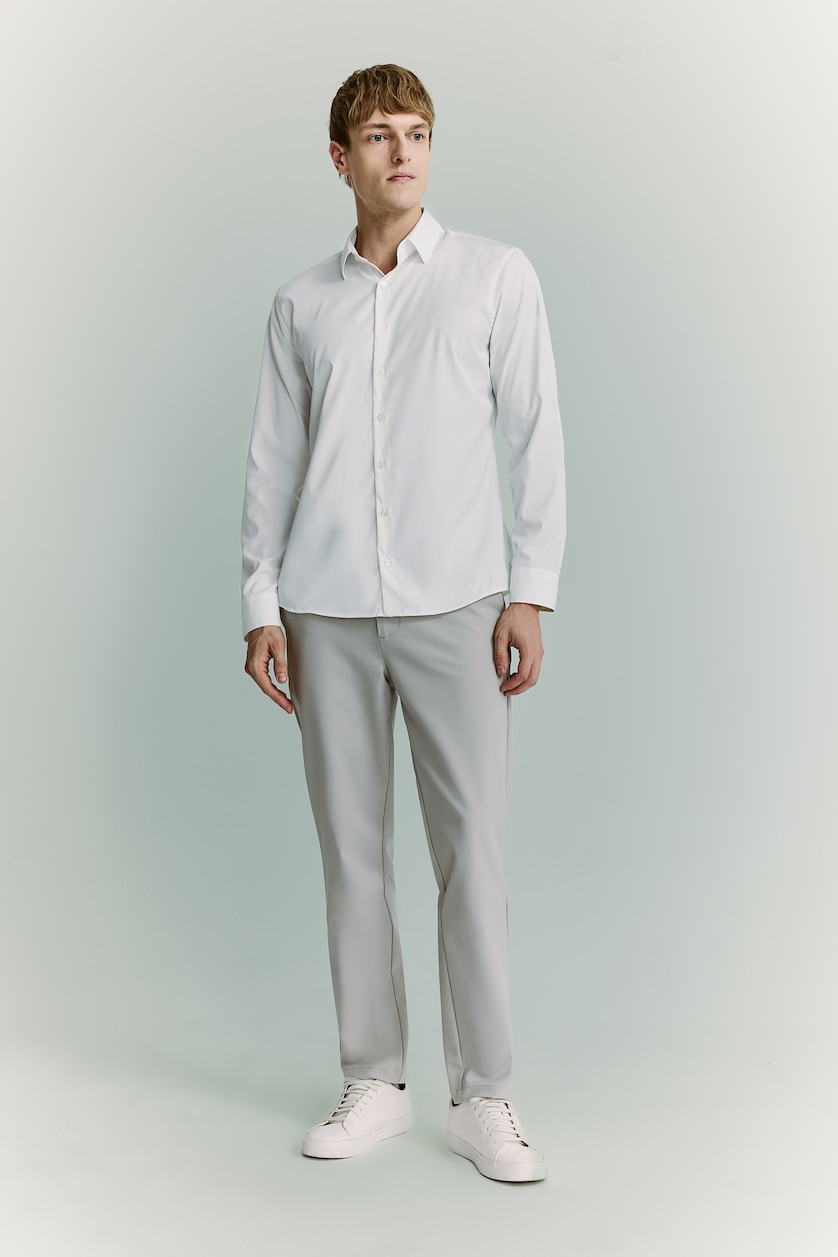 Men Ecru Modern Fit Shirt Collar Long Sleeve Shirt