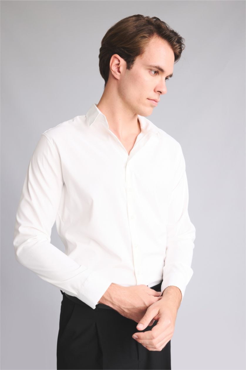 MAN Ecru Modern Fit Long Sleeve Shirt