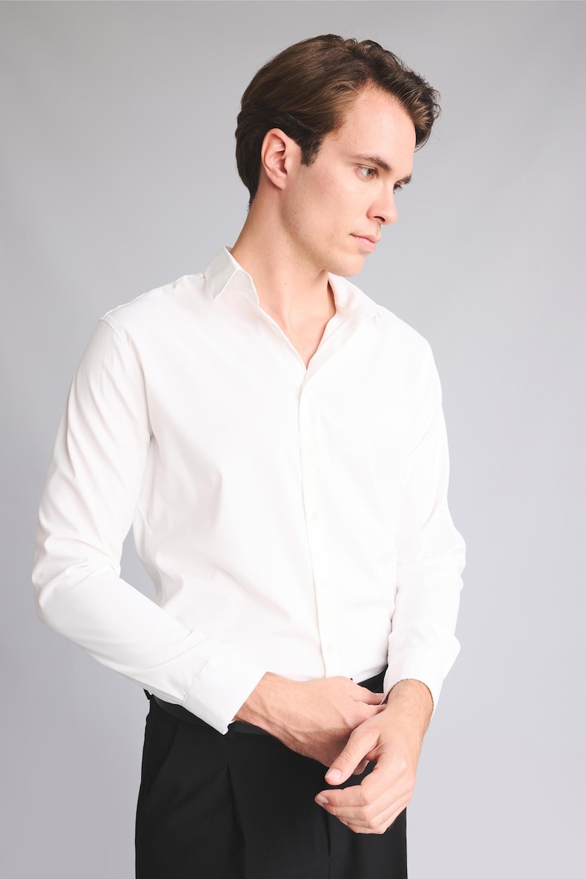 Men Ecru Modern Fit Shirt Collar Long Sleeve Shirt