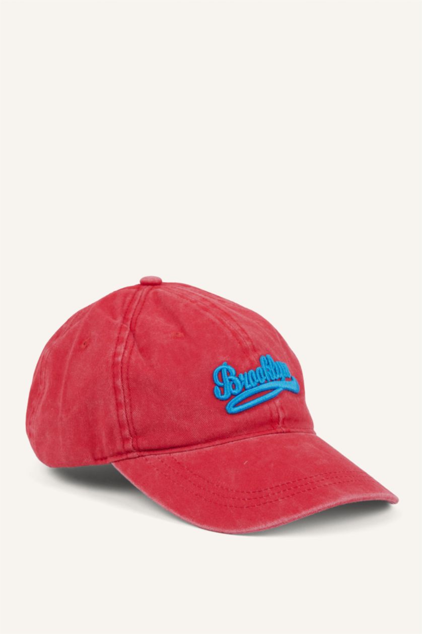 Kadın Kırmızı Kadın Nakışlı Jean Cap Şapka