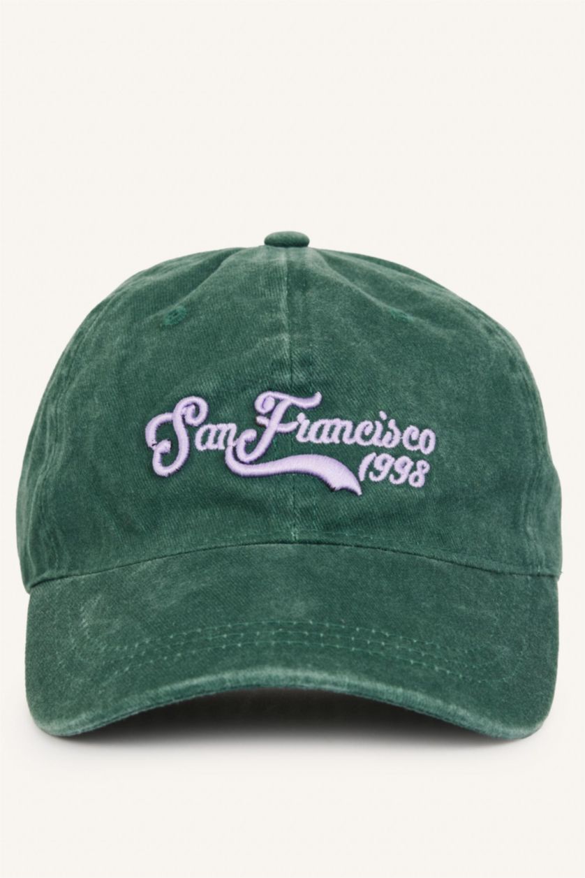 Women Green Woman Denim Embroidered Hat