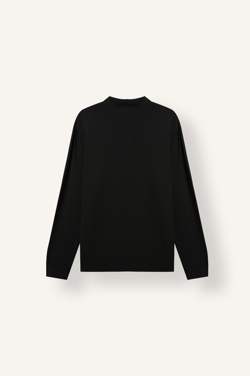 Erkek Siyah Standart Fit Polo Yaka Basic Kazak