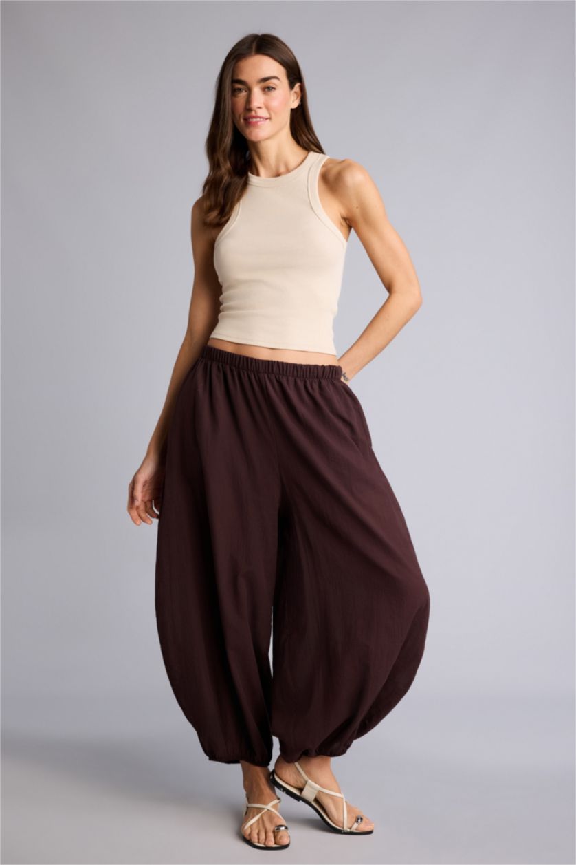 Kadın Koyu Kahve Yüksek Bel Balloon Fıt Pantolon