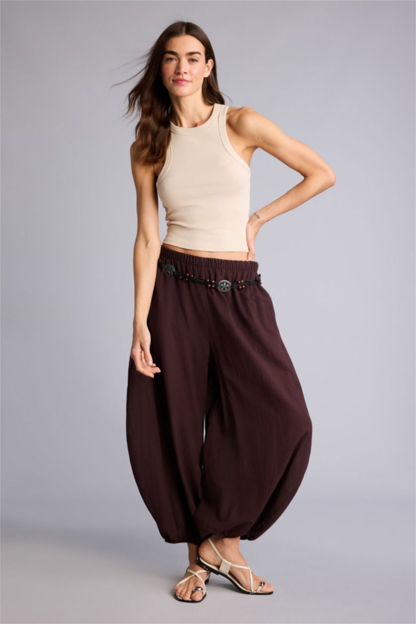 Kadın Koyu Kahve Yüksek Bel Balloon Fıt Pantolon