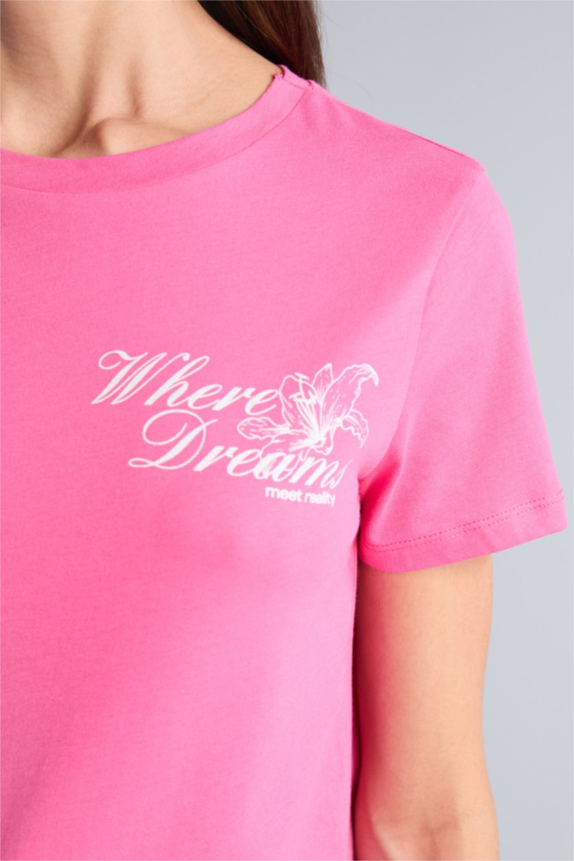 Kadın Pembe Kısa Kollu  Baskılı Tişört