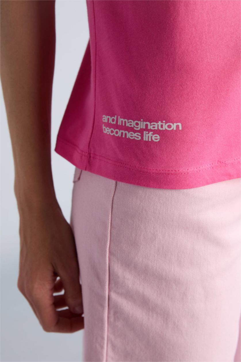 Kadın Pembe Kısa Kollu  Baskılı Tişört