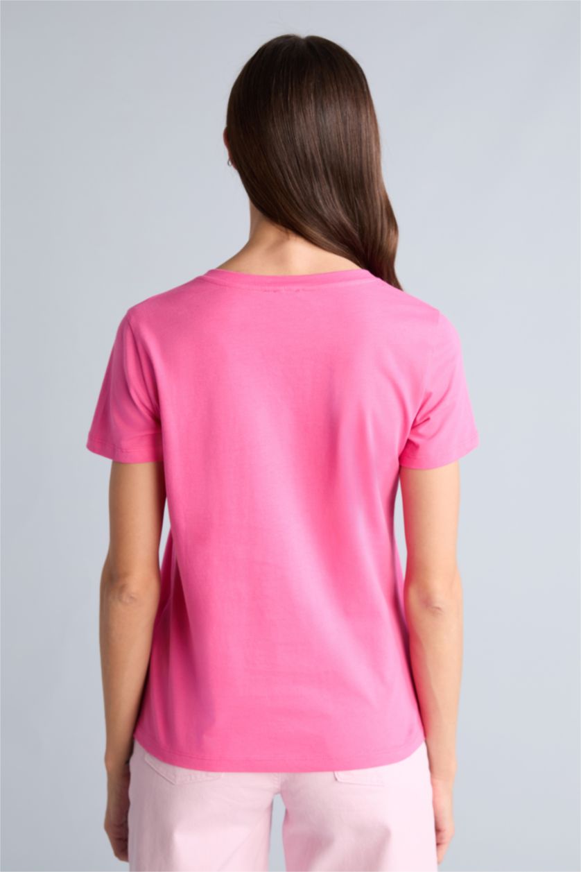 Kadın Pembe Kısa Kollu  Baskılı Tişört