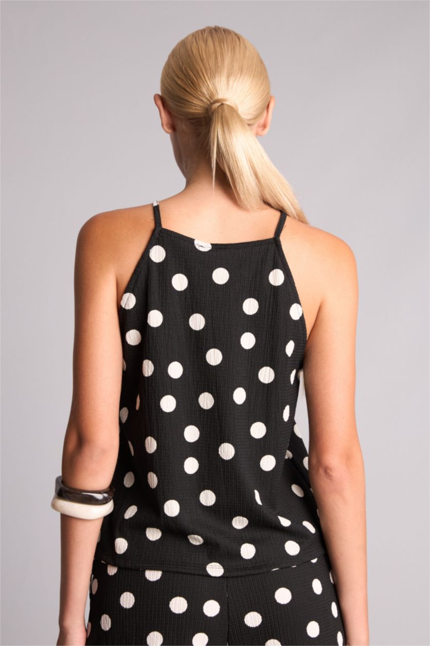Women Black Regular Fit Polka Dot Crew Neck Tank Top