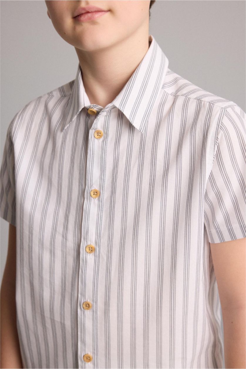 Young Boys - Teen Boys Beige Regular Fit Striped Short Sleeve Shirt