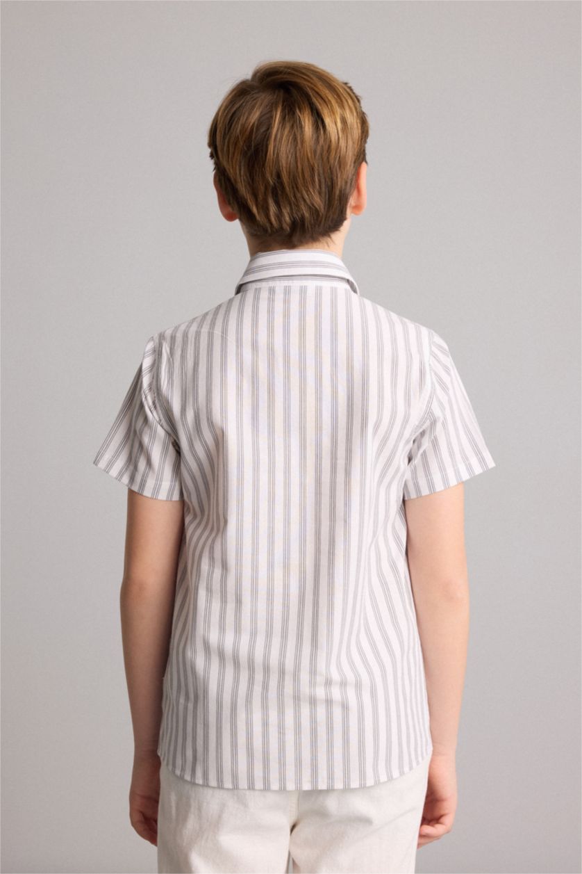 Young Boys - Teen Boys Beige Regular Fit Striped Short Sleeve Shirt