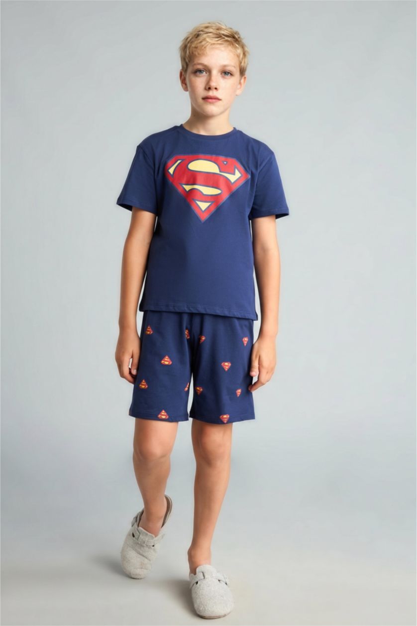 Erkek Çocuk - Genç Erkek Lacivert Superman Lisanslı Regular Fit 2'Li Pijama Takımı Erkek Çocuk