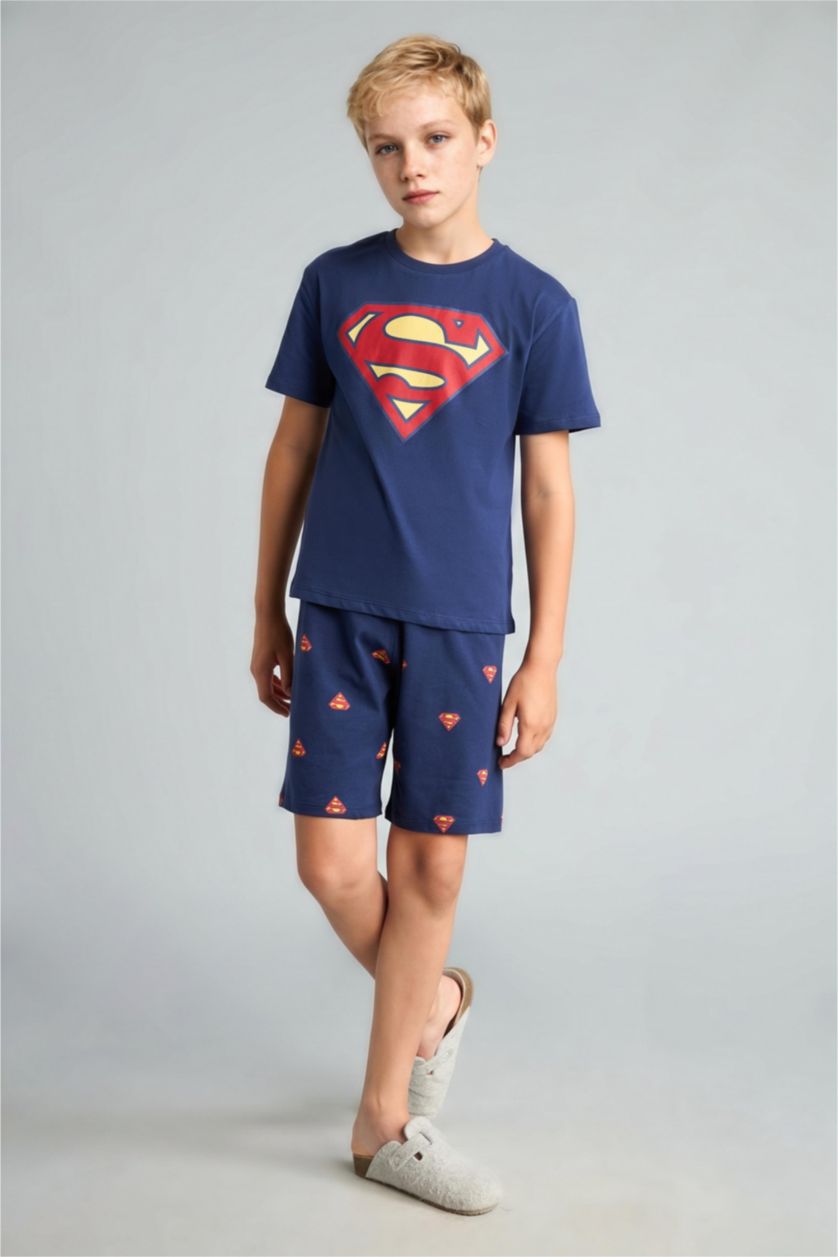 Erkek Çocuk - Genç Erkek Lacivert Superman Lisanslı Regular Fit 2'Li Pijama Takımı Erkek Çocuk
