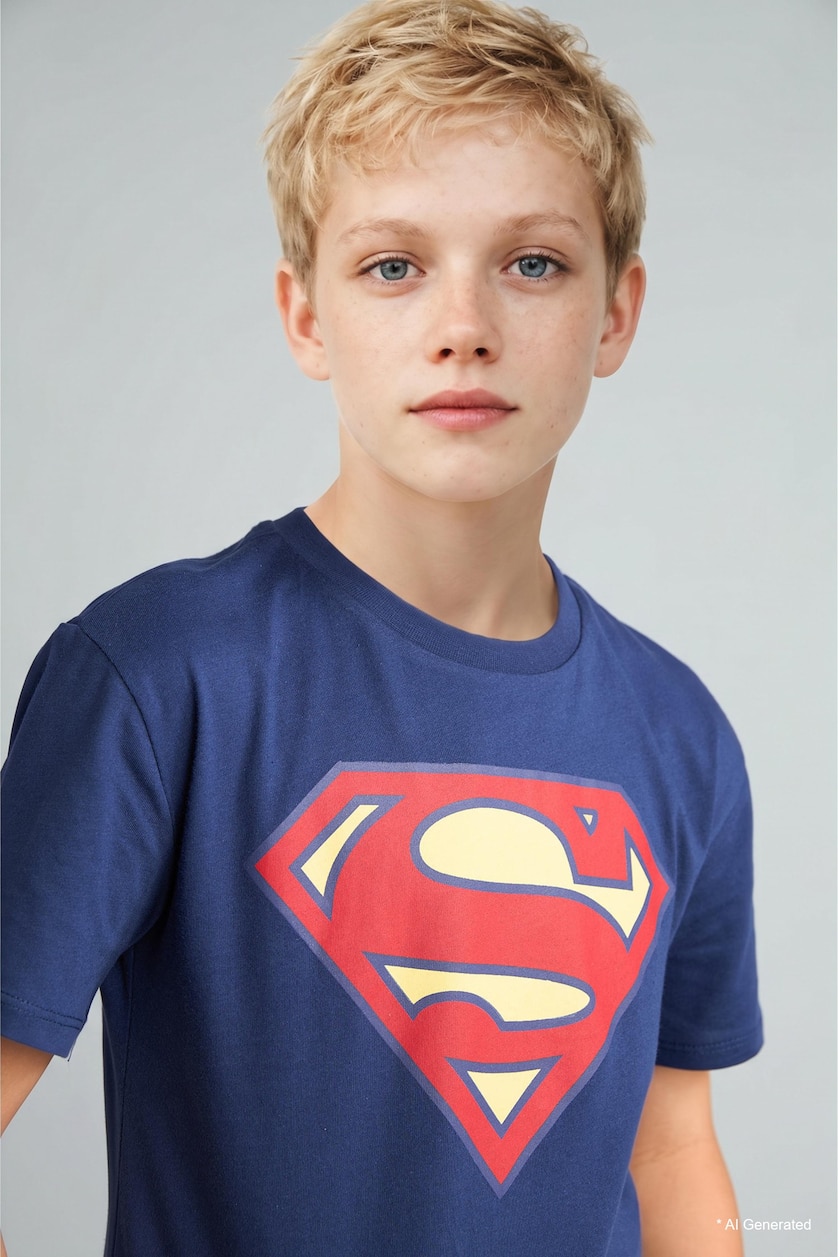 BOYS & TEENS NAVY 2 piece Regular Fit Superman Licensed Knitted Pyjamas