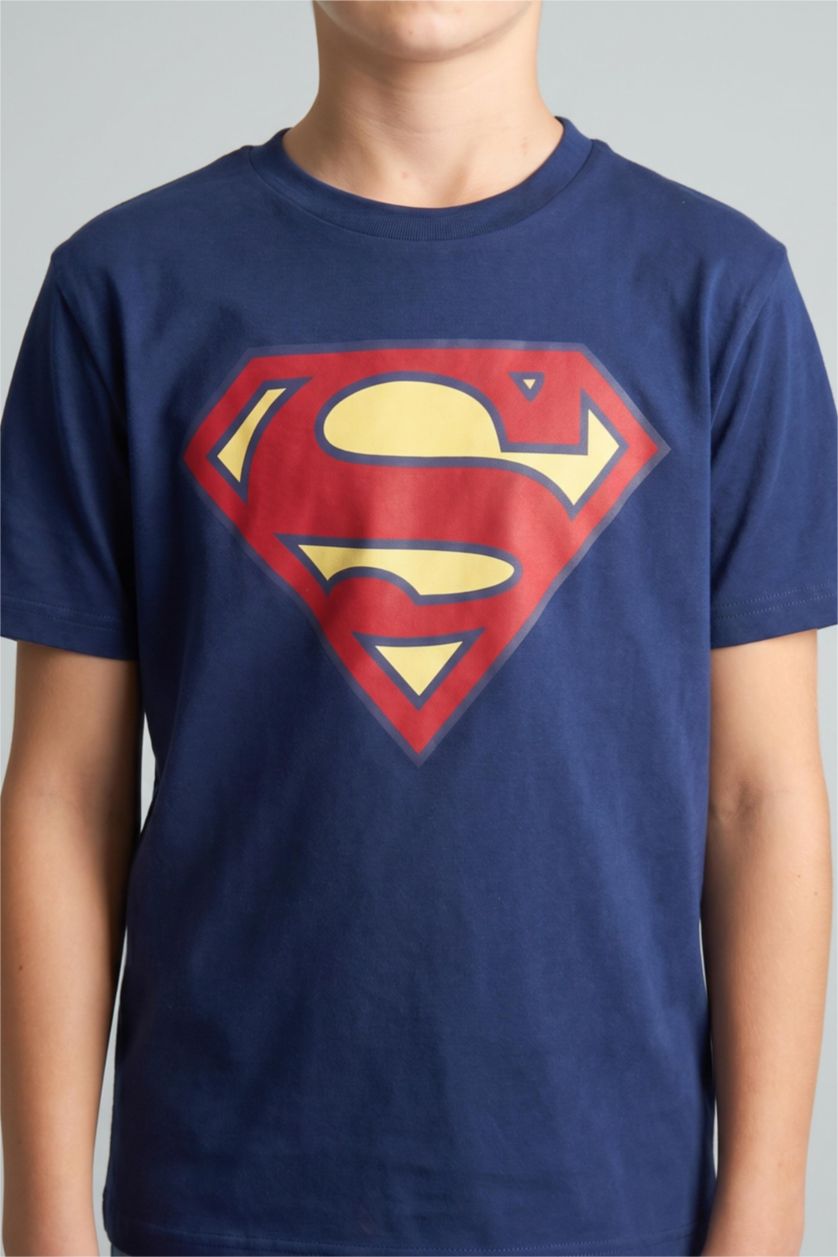 Erkek Çocuk - Genç Erkek Lacivert Superman Lisanslı Regular Fit 2'Li Pijama Takımı Erkek Çocuk