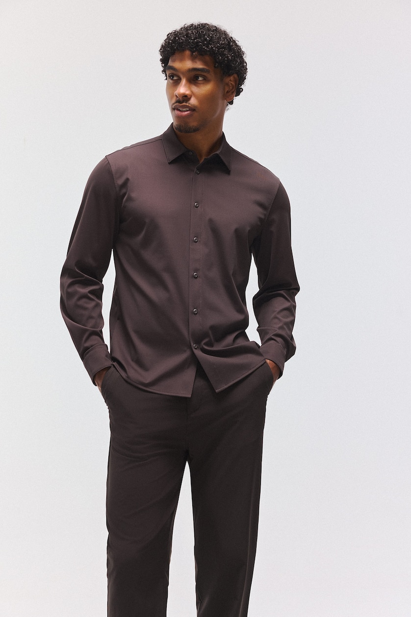 MAN Brown Slim Fit Long Sleeve Shirt