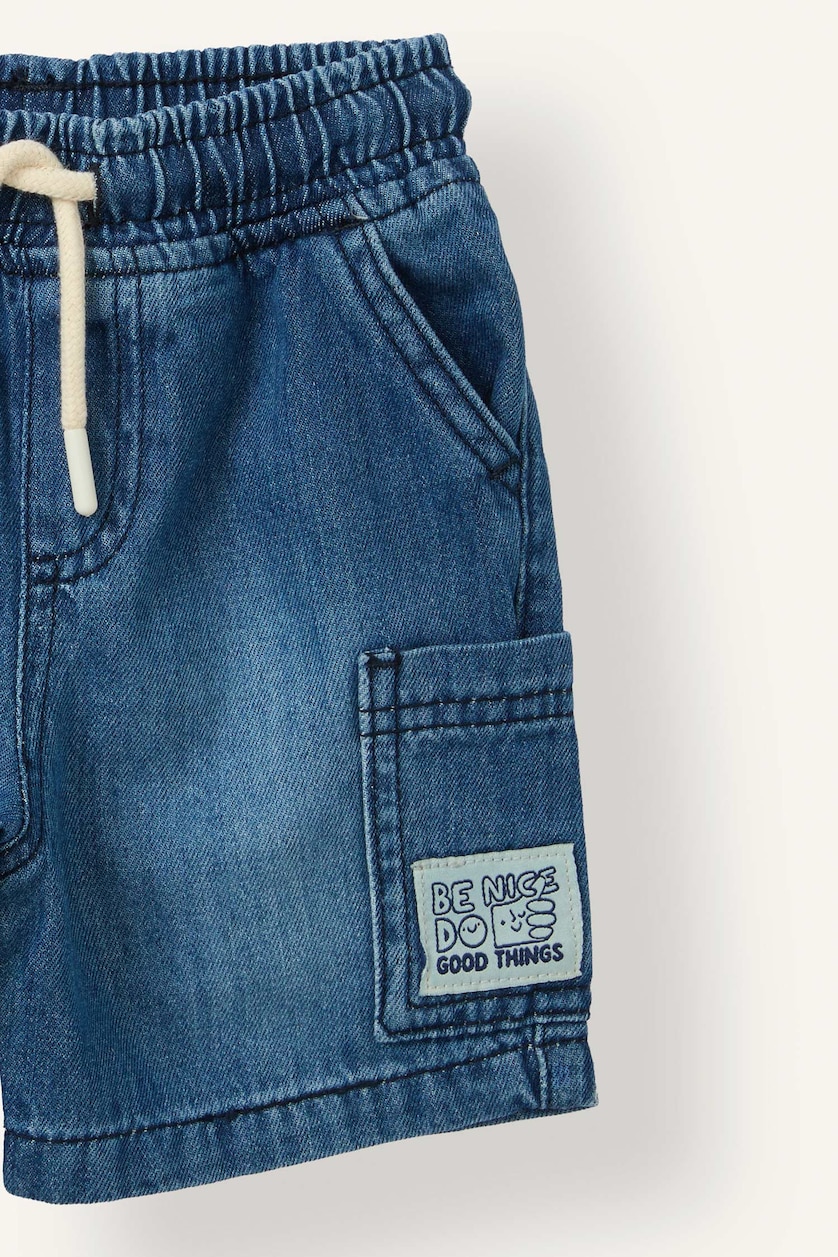 Erkek Bebek Mavi Beli Lastikli Jean Şort Erkek Bebek