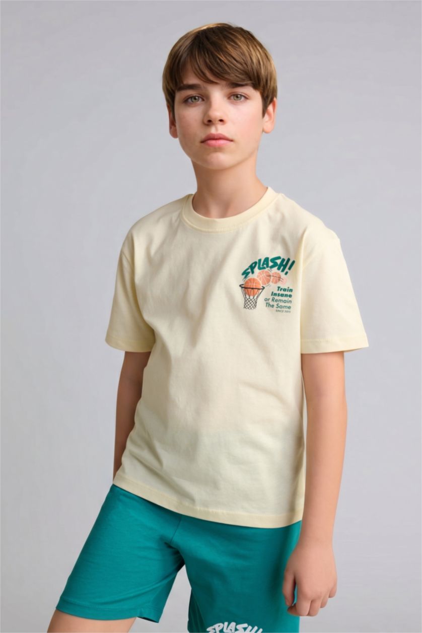 Boys & Teens Light Yellow Boy 2 piece Regular Fit Printed Knitted Pyjamas