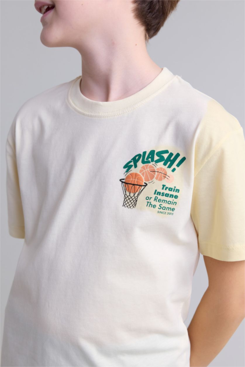 Erkek Çocuk - Genç Erkek Açık Sarı Baskılı Tişört Şort Pijama Takımı Erkek Çocuk