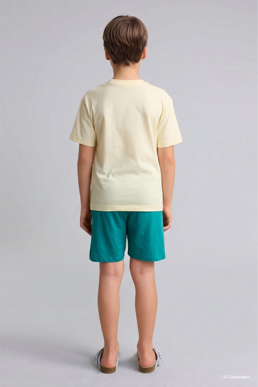 Young Boys - Teen Boys Light Yellow Boy 2 piece Regular Fit Printed Knitted Pyjamas