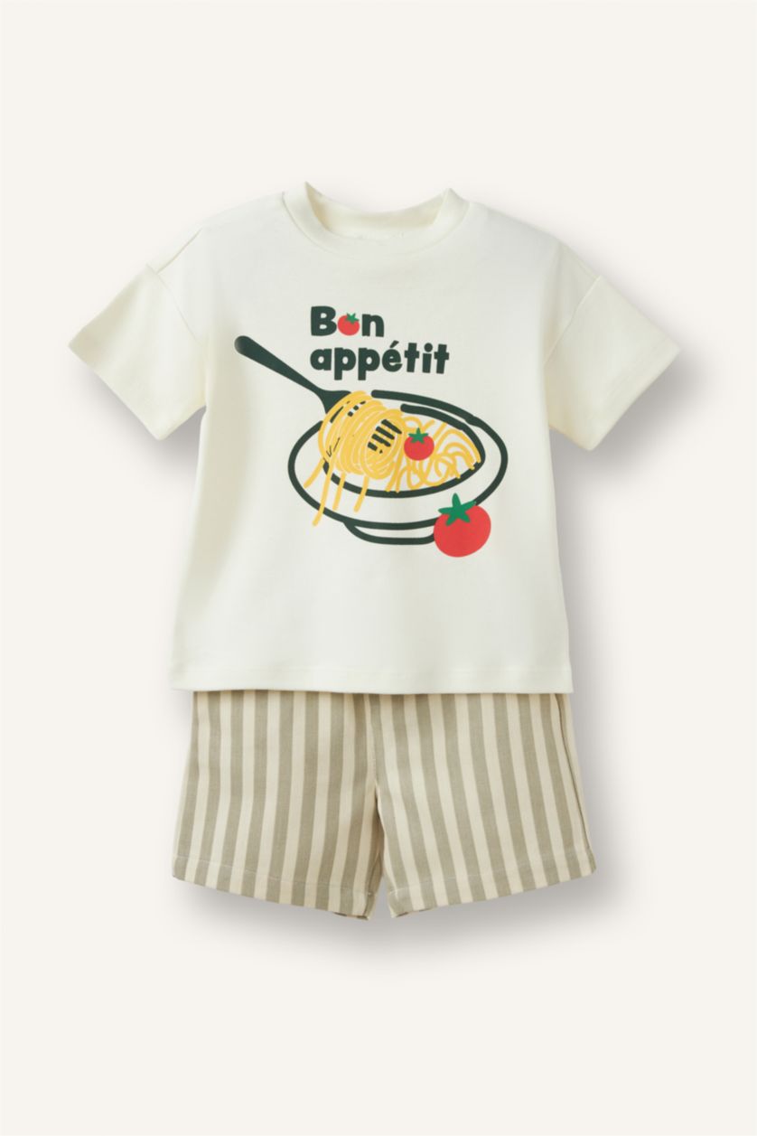 Baby Boys Ecru 2 piece Regular Fit Crew Neck Set