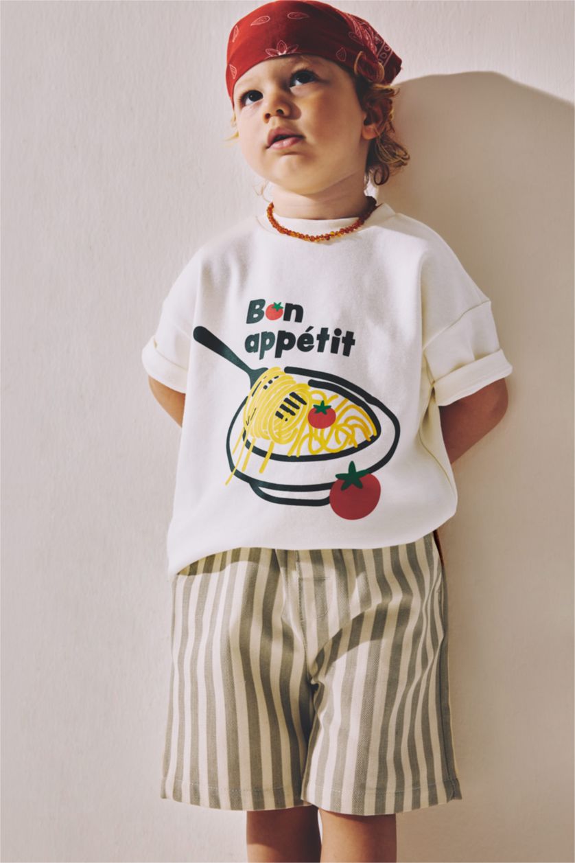 Baby Boys Ecru Baby Boy Food Print T-Shirt Shorts 2 Piece Set