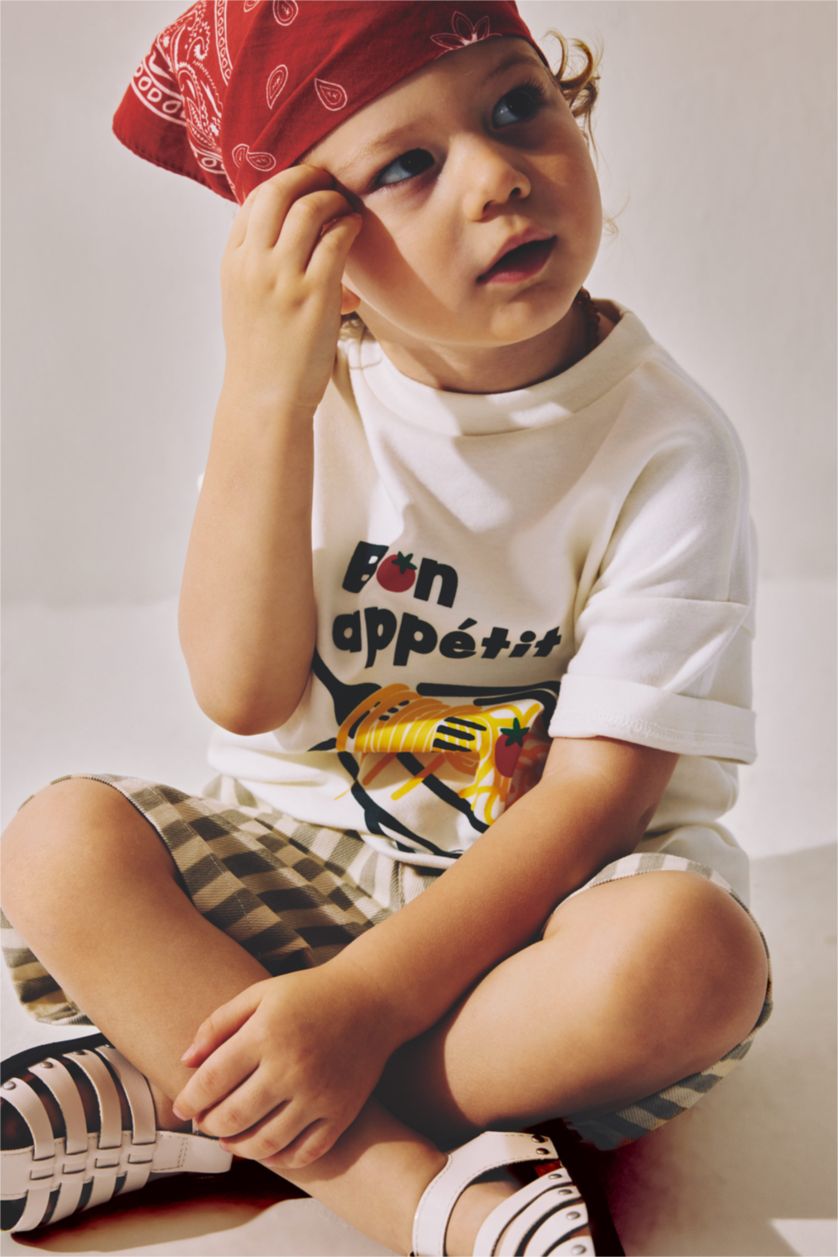 Baby Boys Ecru Baby Boy Food Print T-Shirt Shorts 2 Piece Set