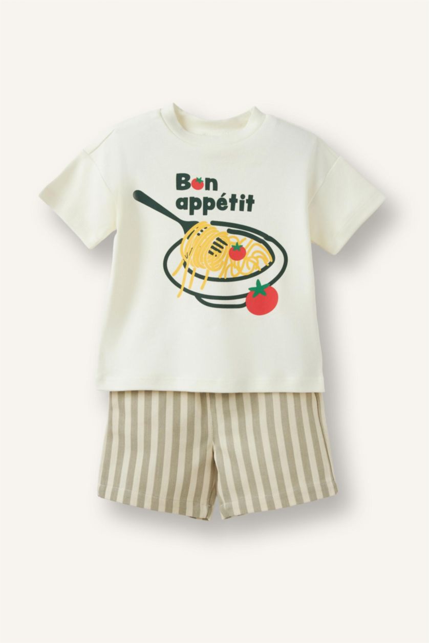 Baby Boys Ecru Baby Boy Food Print T-Shirt Shorts 2 Piece Set
