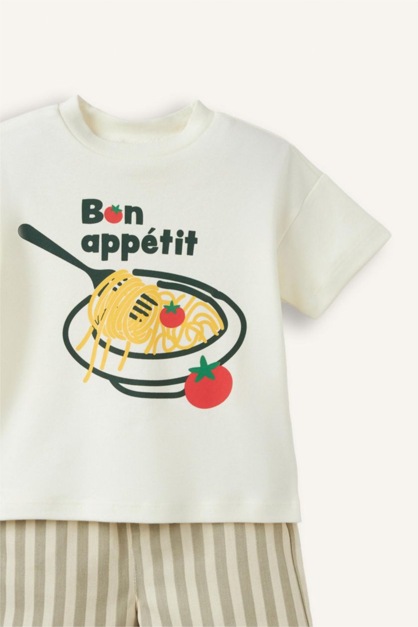Baby Boys Ecru Baby Boy Food Print T-Shirt Shorts 2 Piece Set
