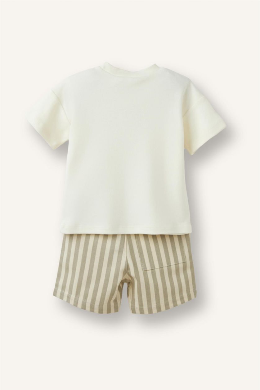 Baby Boys Ecru Baby Boy Food Print T-Shirt Shorts 2 Piece Set