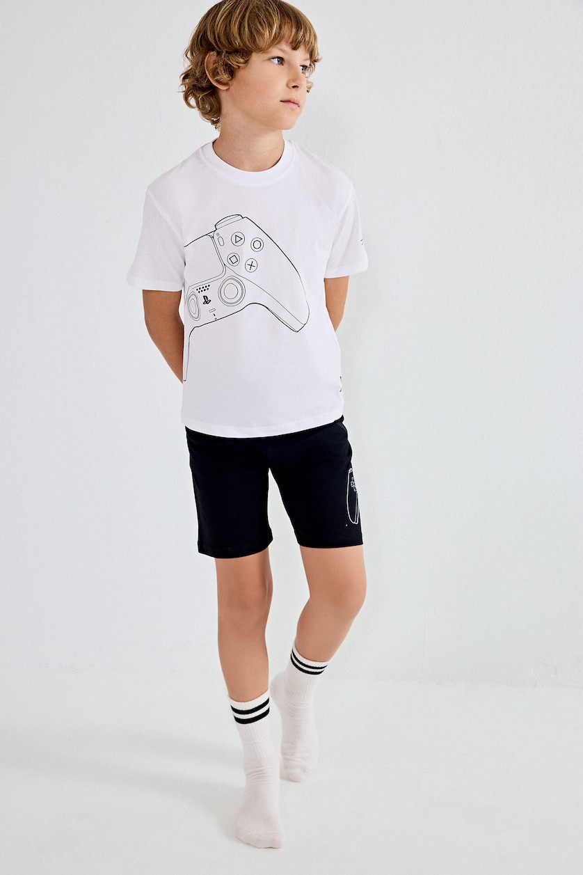 Boys & Teens White Boy 100% Cotton PlayStation Regular Fit 2 Piece Pyjama Set