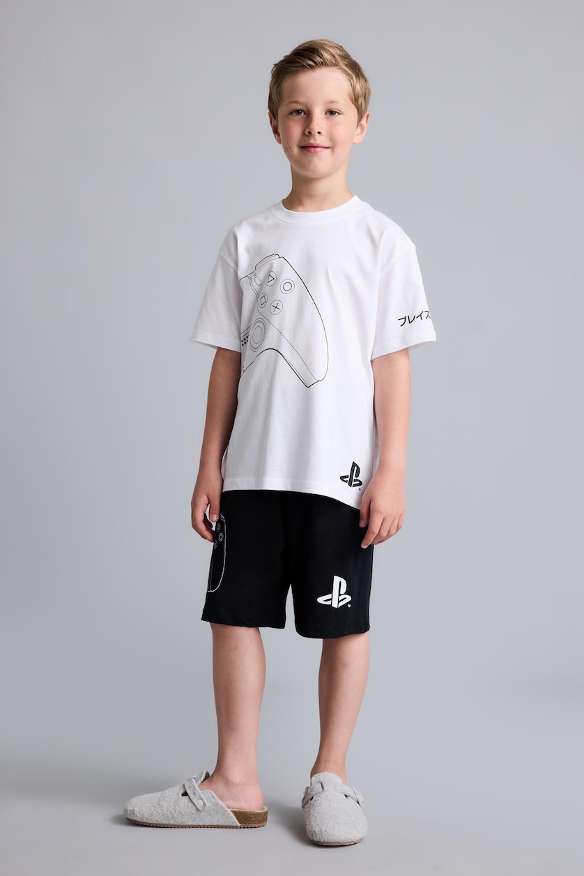 Boys & Teens White Boy 100% Cotton PlayStation Regular Fit 2 Piece Pyjama Set