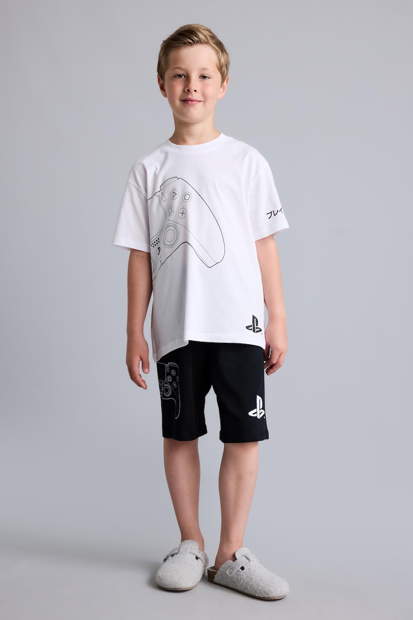 Boys & Teens White Boy 100% Cotton PlayStation Regular Fit 2 Piece Pyjama Set