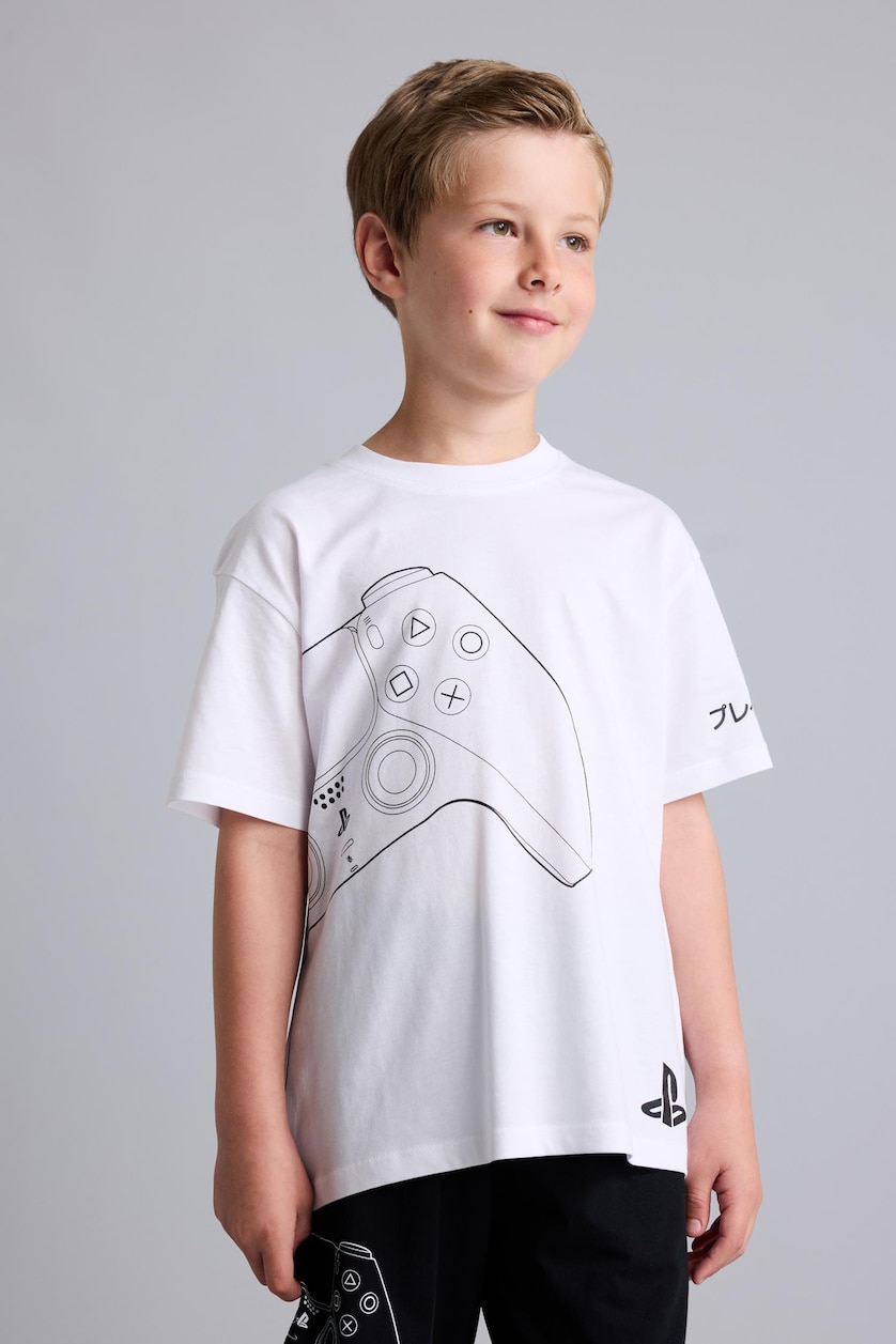 Boys & Teens White Boy 100% Cotton PlayStation Regular Fit 2 Piece Pyjama Set