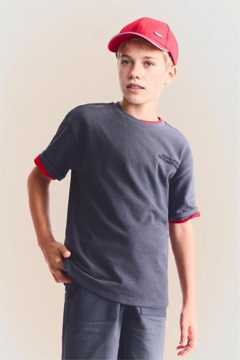 Young Boys - Teen Boys Anthracite Boy Oversize Fit Slogan Short Sleeve T-Shirt