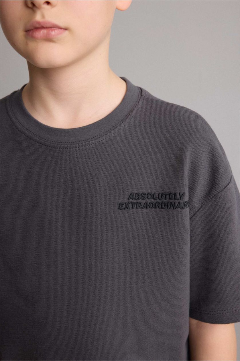 Young Boys - Teen Boys Anthracite Oversize Fit Slogan Short Sleeve T-Shirt