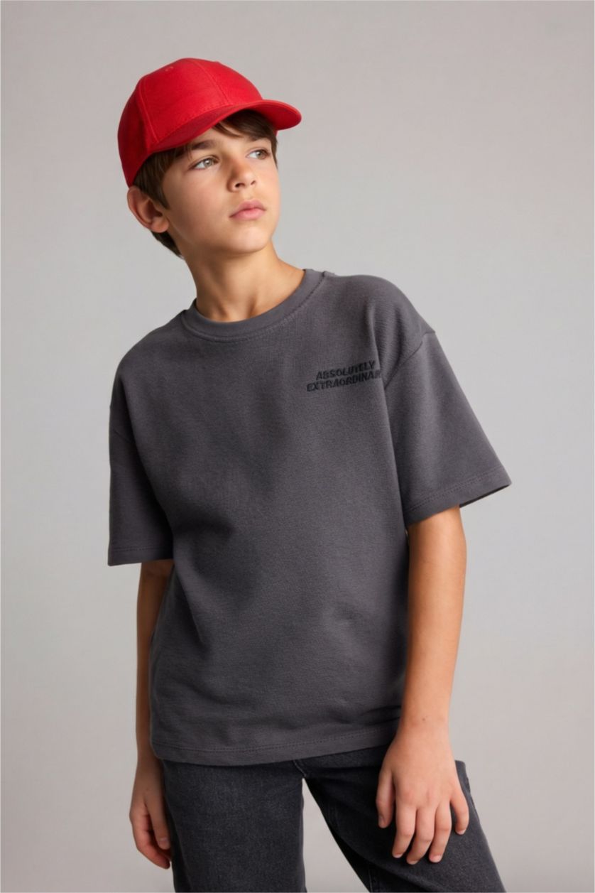 Young Boys - Teen Boys Anthracite Boy Oversize Fit Slogan Short Sleeve T-Shirt