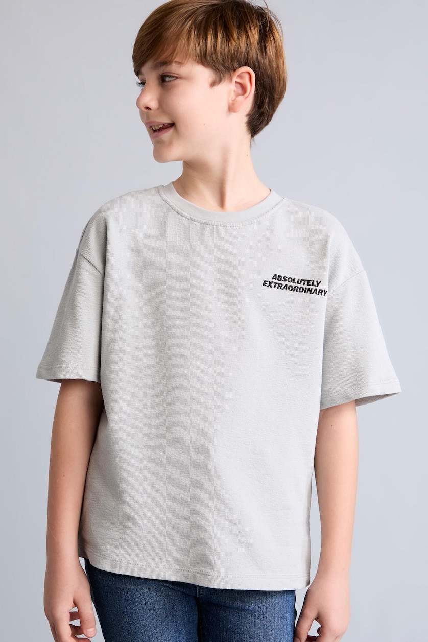 Young Boys - Teen Boys Light Grey Boy Oversize Crew Neck Printed Grey T-Shirt