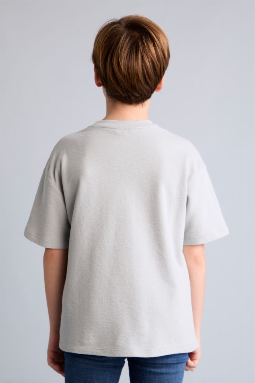 Erkek Çocuk - Genç Erkek Açık Gri Oversize Baskılı Tişört Erkek Çocuk